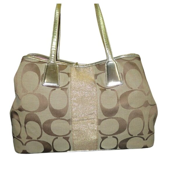 Coach 2008 Cursive Creed Khaki Signature C Kisslock Dual Strap Carryall Satchel - Picture 2 of 14